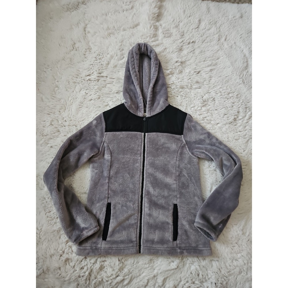 So Soft So Free Girls Fuzzy Sherpa Hoodie Jacket Size 14 Grey Black